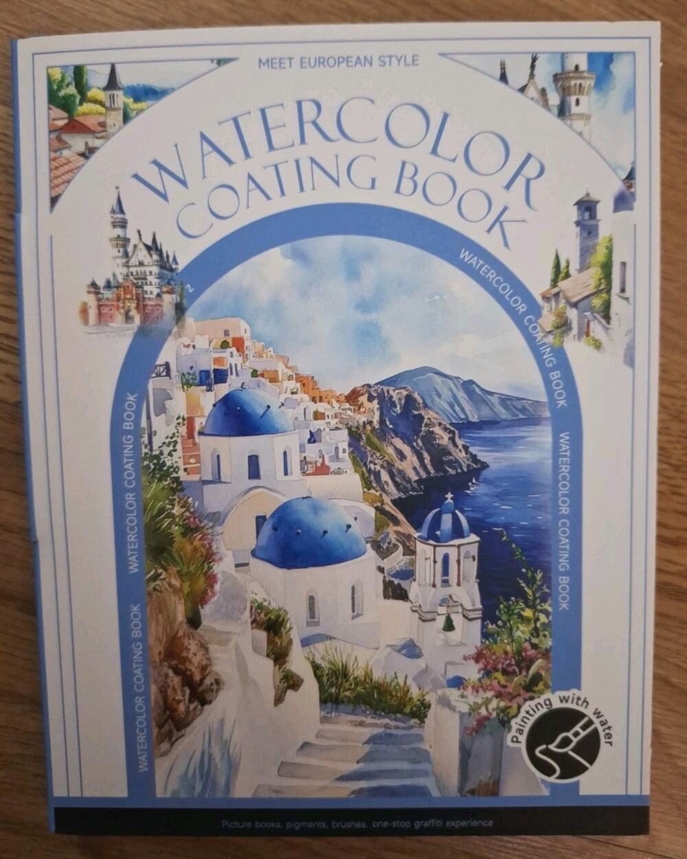 Easy European Style Watercolor Painting Coloring Book with Paint & Brush Set New